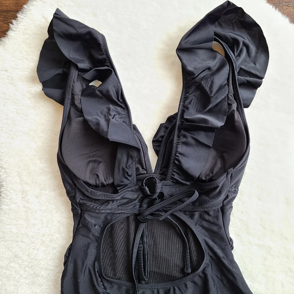 NWT Black Ruffle One Piece Cupshe Swim Suit - Picture 9 of 11